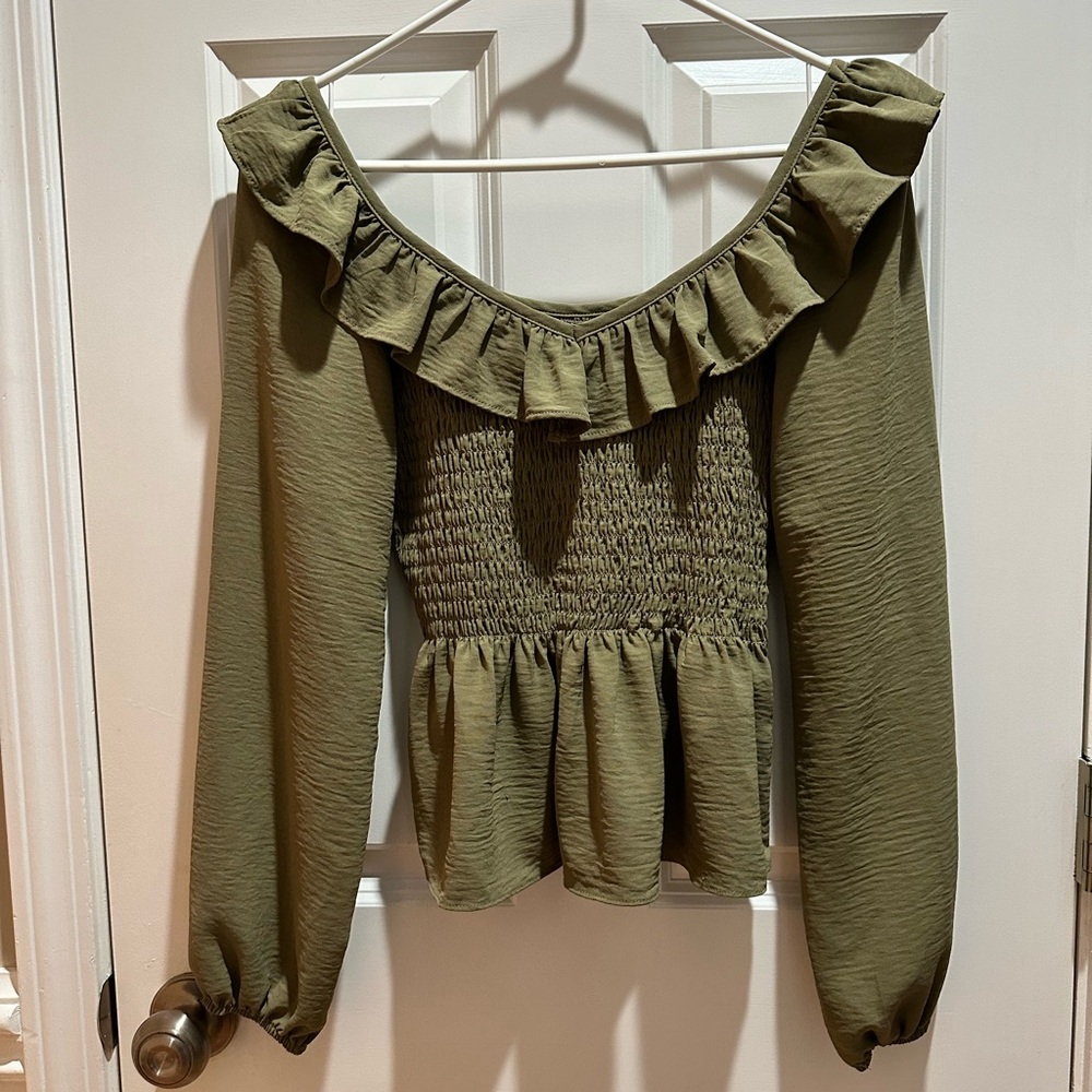 Altar'd State Olive Green Smocked Blouse